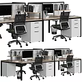 Modern Office Desk With Ergonomic Mesh Chair Computer Monitor And Filing Cabinet