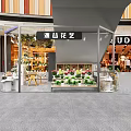 Modern Shopping Mall Flower Shop With Green Plants Display Shelves And Decorations