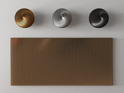 Decorative Metal Components With Three Round Pieces And Perforated Rectangular Panel 3d model