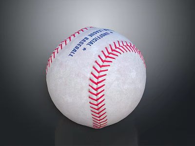 Classic White Baseball With Red Stitching And Blue Brand Text 3d model
