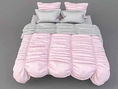 Kids Bed With Soft Pink Ruched Quilt And Gray Decorative Pillows 3d model