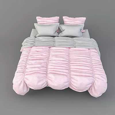 Kids Bed With Soft Pink Ruched Quilt And Gray Decorative Pillows 3d model