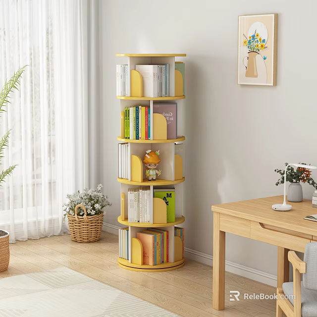 Yellow Spiral Bookshelf With Multiple Layers For Home Library Book Storage 3d model 
