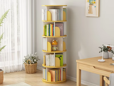 Yellow Spiral Bookshelf With Multiple Layers For Home Library Book Storage 3d model