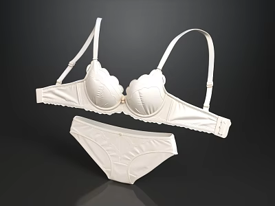 Delicate Cream White Lingerie Set With Scallop Edge Bra And Matching Comfortable Panties For Women 3d model