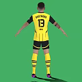 Man Wearing Yellow Black Football Jersey 18 BVB Logo Arms Outstretched Against Green Screen Background