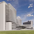 Modern Hospital Building Complex With Green Roof And Curved Exterior Design