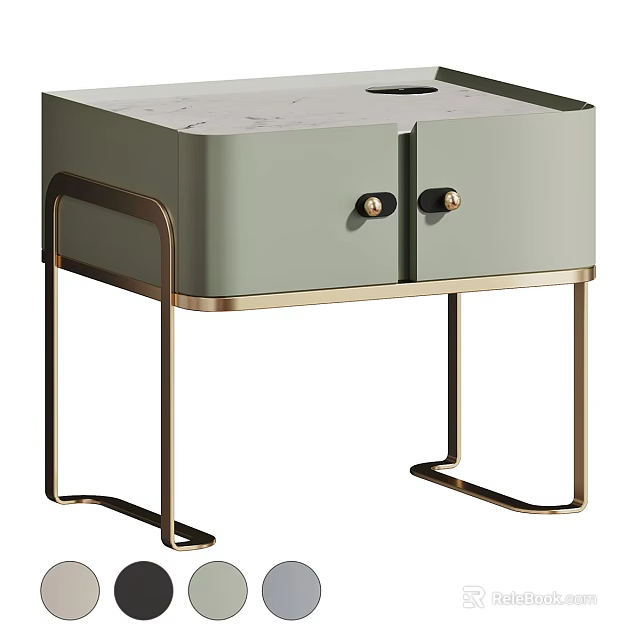 Modern Light Green Chest of Drawers with Gold Metal Accents and Marble Top Design 3d model 