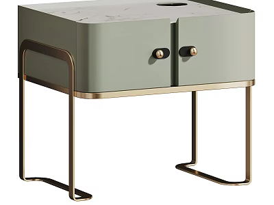Modern Light Green Chest of Drawers with Gold Metal Accents and Marble Top Design 3d model