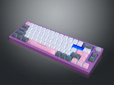 Modern Custom Color Keyboard With Purple Pink White Gray Accents And Blue Backlight 3d model