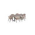 Modern Dining Table Set With Wooden Tabletop And Beige Fabric Chairs