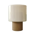 Set of Two Modern Table Lamps with White Glass Shades and Natural Cork Bases Design