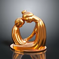 Golden Mother And Child Embracing Sculpture With Smooth Base Design