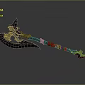 Fantasy Axe Weapon with Black Gold Decoration Red Handle and Fiery Blade 3D Render Design