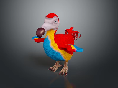 Plush Colorful Bird Toy Red Head Yellow Body Blue Tail Large Beak Standing Pose 3d model