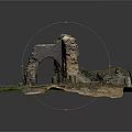 Ancient Stone Ruins Model With Archway Structure And Grass Covered Base