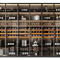 Modern Multi Layered Wine Cabinet With Wine Bottles Glasses And Decorative Books