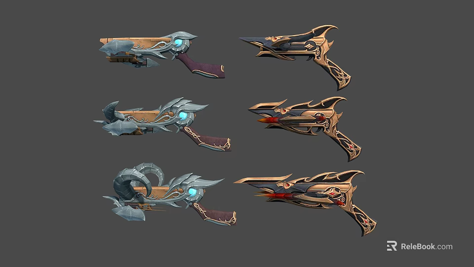 Futuristic Sci Fi Weapons With Elaborate Designs And Glowing Blue Accents 3d model 