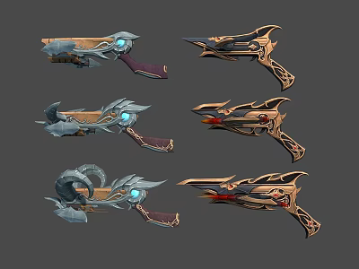 Futuristic Sci Fi Weapons With Elaborate Designs And Glowing Blue Accents 3d model