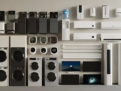 Modern Home Appliances Collection With Washing Machines Refrigerators TVs And Air Conditioners 3d model