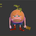 Anthropomorphic Orange Character With Sad Expression Wearing White Shirt Blue Shorts And Holding Box