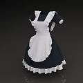 Navy Blue Maid Dress With White Apron Short Sleeves And Ruffled Hem Design