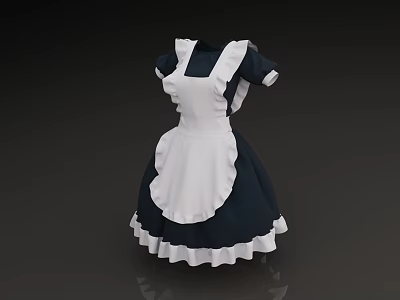 Navy Blue Maid Dress With White Apron Short Sleeves And Ruffled Hem Design 3d model