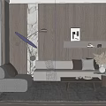 Modern Living Room Interior With Beige Sofa Brown Armchair Floor Lamp And Wooden Coffee Table