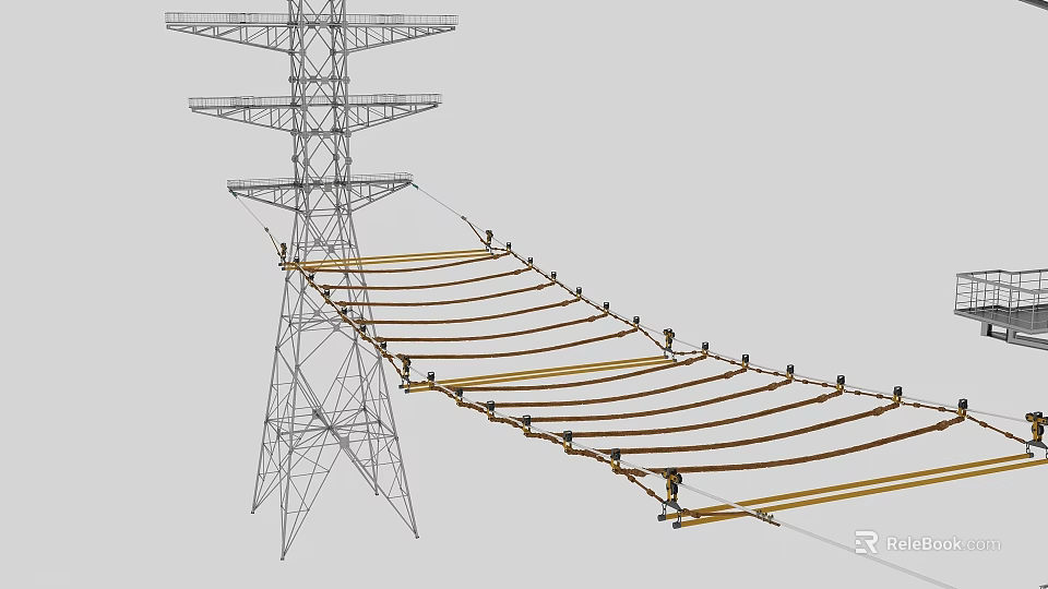 Modern Electric Vehicle Charging Station with Power Tower and High Voltage Lines 3d model 