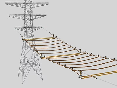 Modern Electric Vehicle Charging Station with Power Tower and High Voltage Lines 3d model