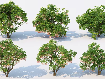 Different Types of Arbor Trees With Green Leaves and Pink Flowers 3d model