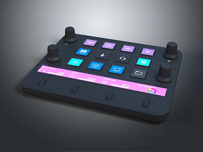 Modern Electronic Control Panel With Colorful Buttons Black Knobs And Pink Accent Strip 3d model