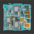 Abstract Geometric Equipment Structure With Blue And Orange Cubes