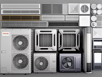 Various Air Conditioner Fans And Units With Different Grille Designs 3d model