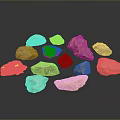 Natural Stones And Wood Pieces With Various Colors And Shapes On Black Background