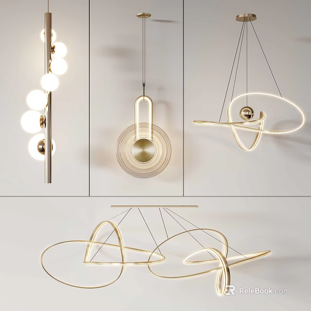 Modern Geometric Chandeliers with Sleek Designs for Interior Lighting Decor 3d model 