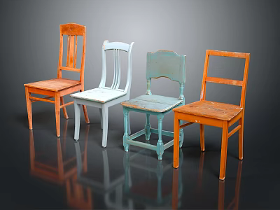 Vintage Wooden Leisure Chairs with Colorful Tones and Simple Backrest Design 3d model