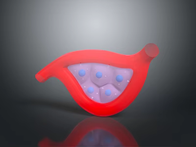 Red 3D Biological Structure Model With Blue Internal Dots And Smooth Surface 3d model