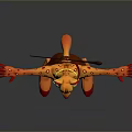 Anthropomorphic Beast Character With Yellow Body Red Spots Brown Skirt Spear And Outstretched Arms