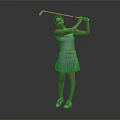 Woman Swinging Golf Club In Light Blue Sleeveless Top And Pleated Skirt With Sandals
