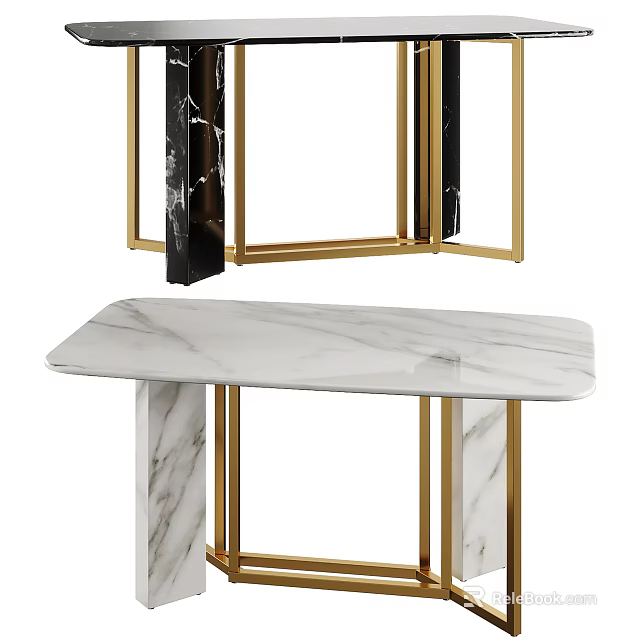 Elegant Modern Dining Table With White Marble Tabletop And Gold Metal Frame 3d model