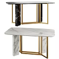 Elegant Modern Dining Table With White Marble Tabletop And Gold Metal Frame 3d model