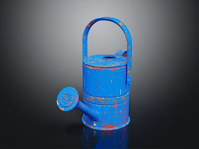 Vintage Blue Watering Can With Rustic Design And Rust Accents For Home Use 3d model