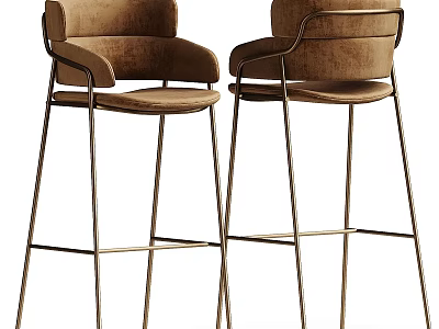 Brown Velvet Bar Stools With Modern Design And Metal Legs 3d model