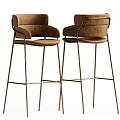 Brown Velvet Bar Stools With Modern Design And Metal Legs 3d model