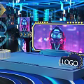 Cyberpunk Virtual Stage With Neon Lights Virtual Host And Cityscape 3d model