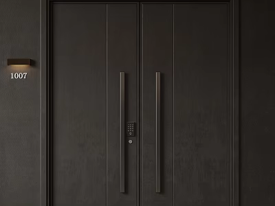 Dark Modern Double Doors With Sleek Handles And Wall Light Entry Design 3d model