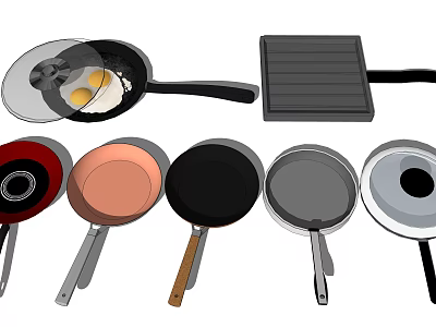 Variety of Cookware Pans with Different Colors Lidded Frying Pan and Griddle 3d model
