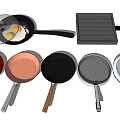 Variety of Cookware Pans with Different Colors Lidded Frying Pan and Griddle