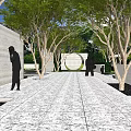 Modern Residential Landscape With Modern Building Trees Paved Area And People